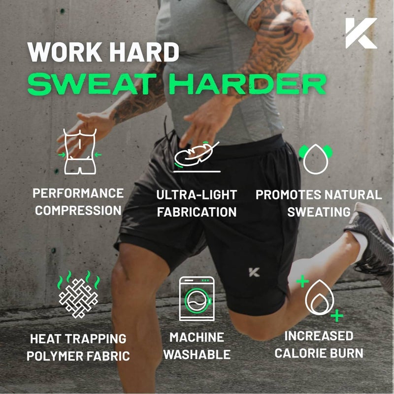 Kewlioo Men's Sauna Shorts - Heat Trapping 2-in-1 Double Layer - Sauna Suit Bottom - Compression Training Gym Athletic Shorts - Image 5